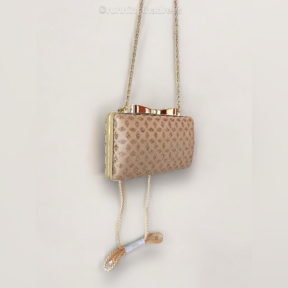 Kate Landry Gold Bow Clasp Evening Clutch with Chain or Braided Rope Crossbody - Picture 2 of 16